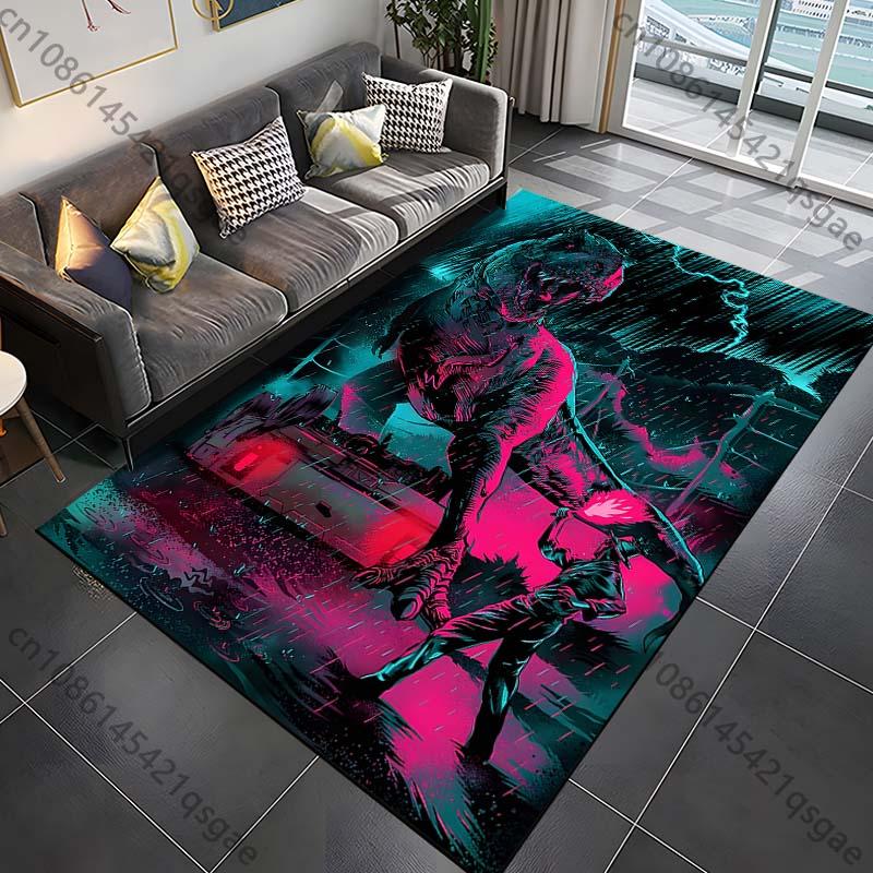 

1PC Giant dinosaur confronts human in rain Print Carpet Rug for Living Room Bedroom Sofa Doormat Home Decor Non-slip Floor Mat 40cm x 60cm