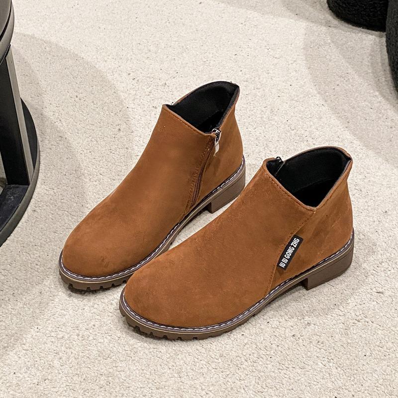 European and Americanforeign Trade Short Tube Medium Heel Retro Matte Short Boots Women's Cross-border Thick Heel Flat Bottom Side Zipper Martin Boots