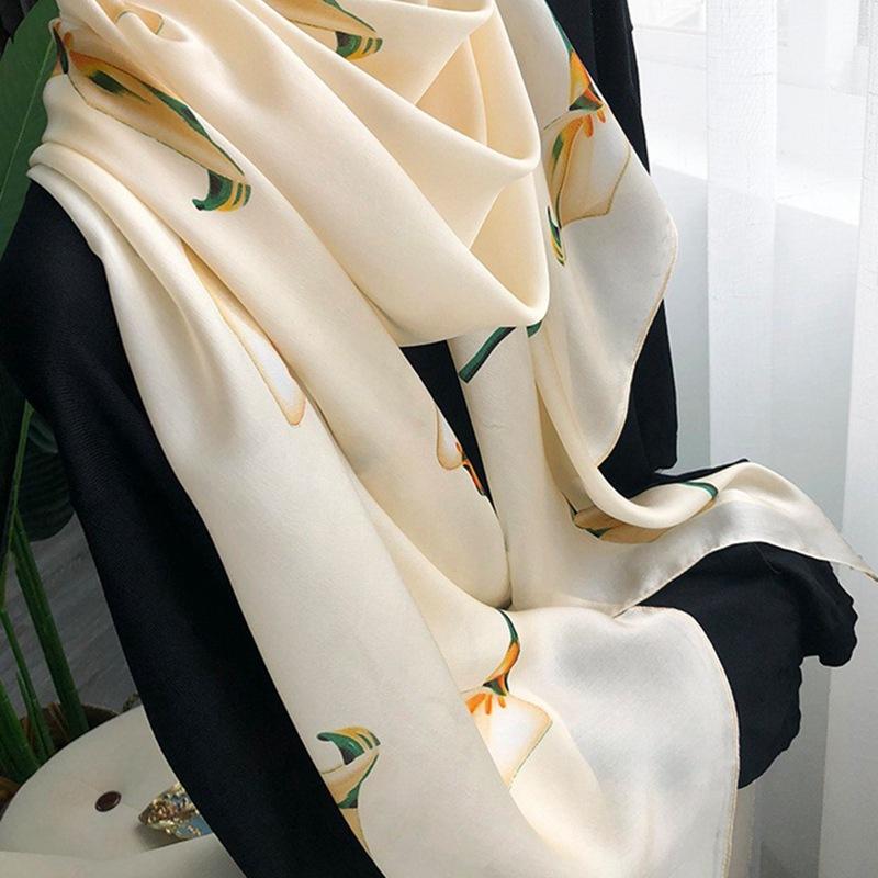 180*65cm 100% Mulberry Silk Printed Scarf Summer Sun Protection Thin Shawl Beach Scarf Neckerchief