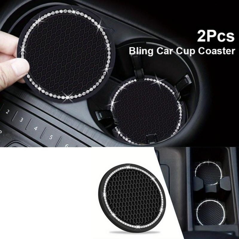 2pcs 7cm Non-slip Car Water Cup Pad Crystal Rhinestone Rubber Mat For Bottle Holder Coaster Auto Interior Anti-skid Cup Holders