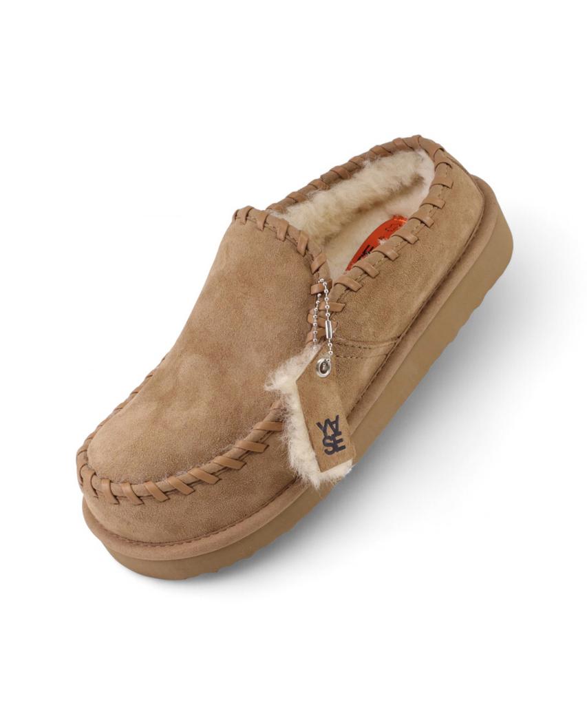 Yase Leather Swing Natural Wool Clogs Chestnut