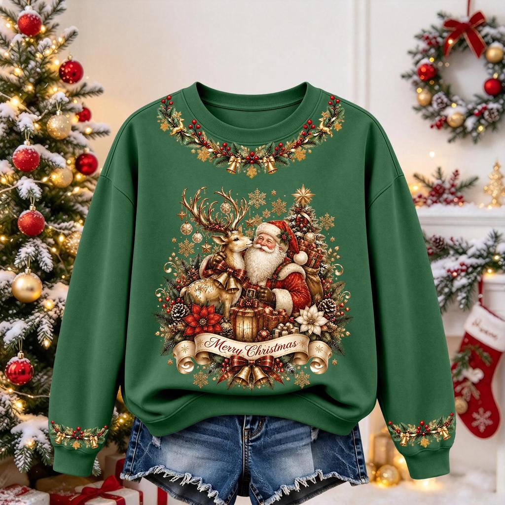 Women's Christmas Print Long Sleeve Top Casual Fall Winter Blouse for Holiday and Everyday Wear
