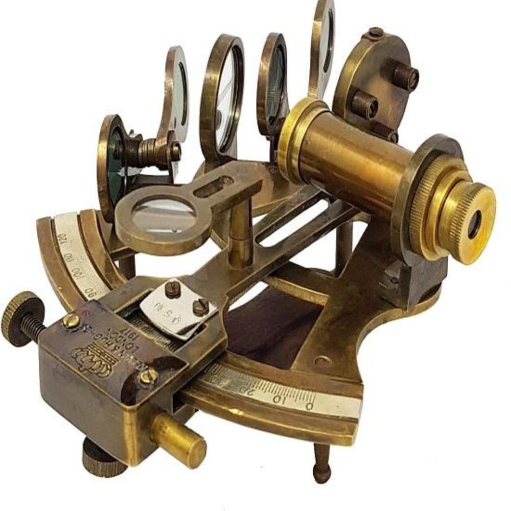 Kelvin Hughes London 1917 Messing Astrolabium Skipseksant med Læretui – 10,16 cm, Antikk Stil, Nautisk Navigasjonsverktøy
