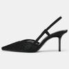 Breathable Mesh String Bead Slingback Black Heels Women Sexy Pointed Toe Back Strap Stiletto Sandals Luxury Party Designer Shoes