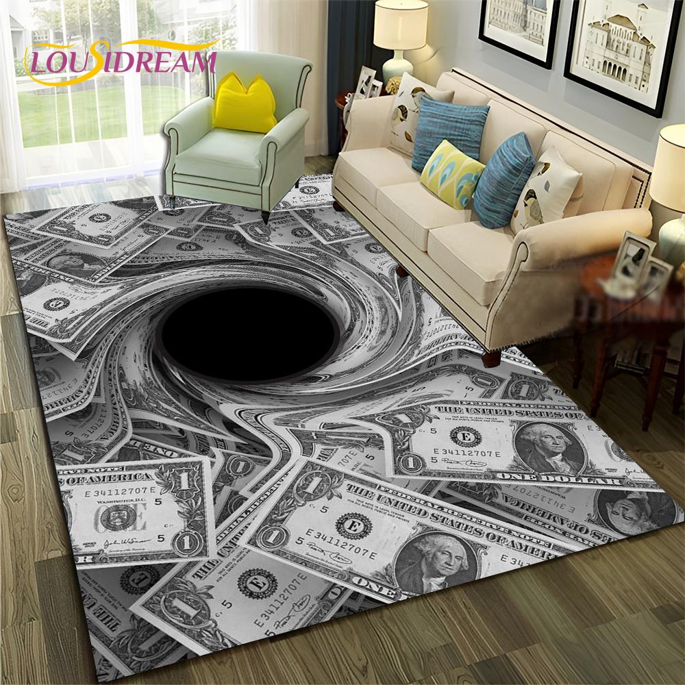 3D Dollar Euro Money  Rich Pattern Carpet Rug for Home Living Room Bedroom Sofa Doormat Decor,Child Area Rug Non-slip Floor Mat