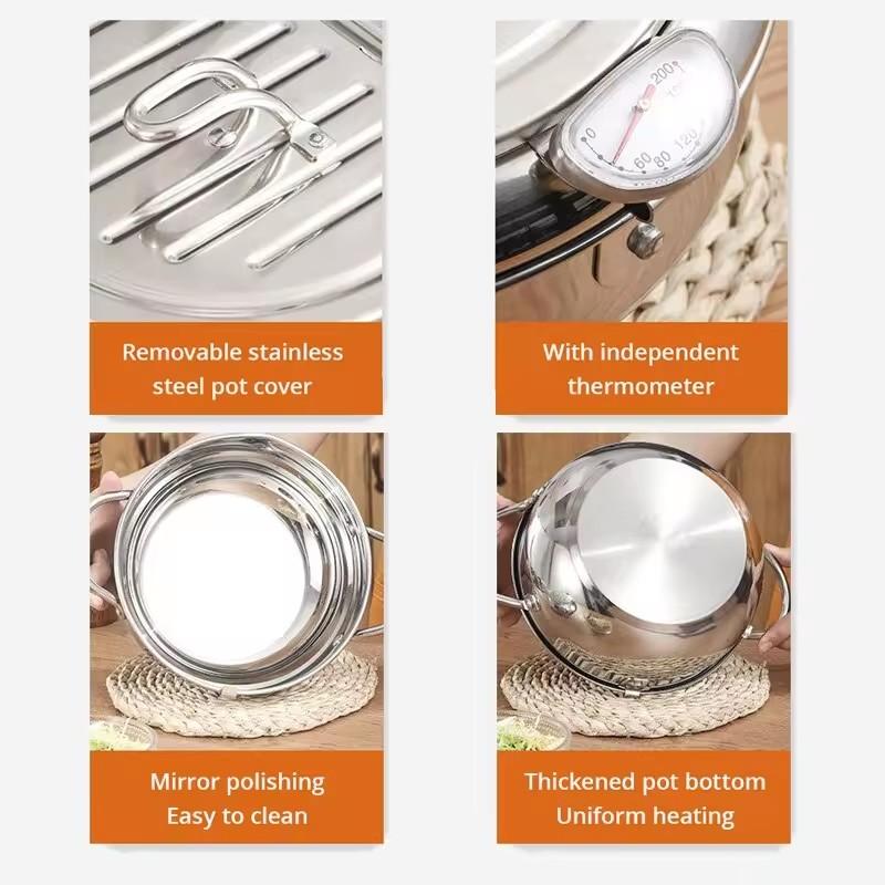 Home Frying Pan Oil Thermometer with Lid, Stainless Steel Sensor for Accurate Temperature Monitoring of French Fry Cooking