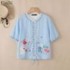 ZANZEA Women Casual Round Neck Loose Short Sleeve Floral Blouse