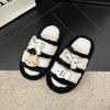 Cute kitten fish thick-soled fluffy slippers girl 2025 autumn fashion outer wear thick-soled bow cotton slippers woman
