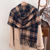 Scarf Women'S Winter Imitation Cashmere Plaid Fashionable And Versatile Warm Student Ins Tassel Shawl