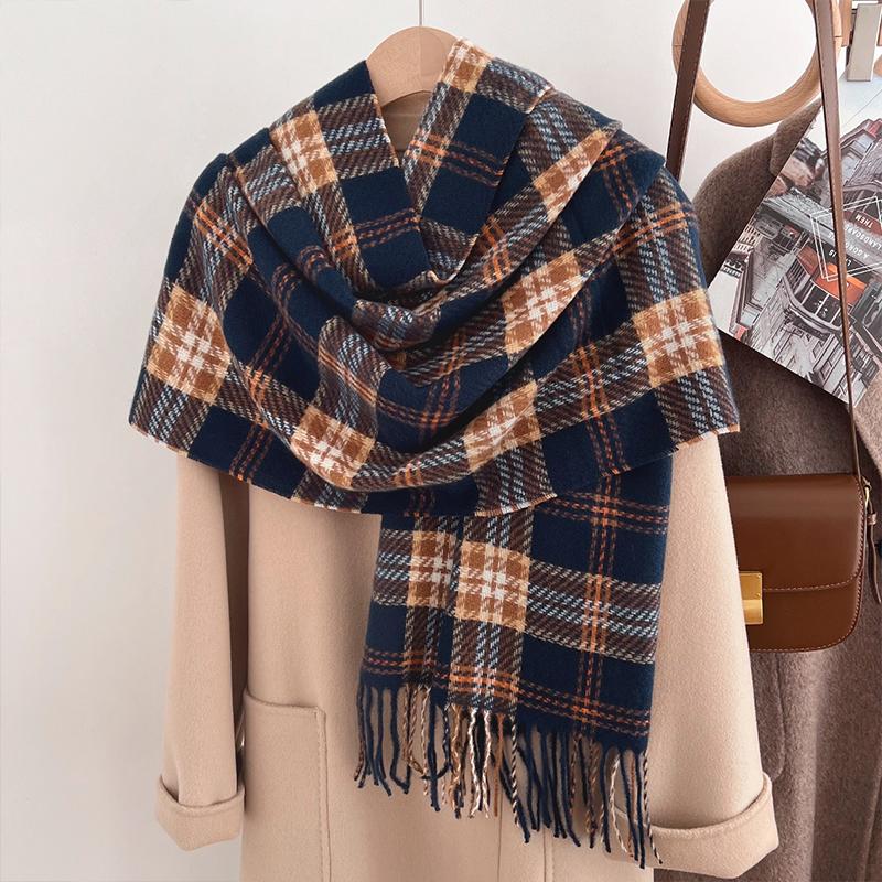 Scarf Women'S Winter Imitation Cashmere Plaid Fashionable And Versatile Warm Student Ins Tassel Shawl