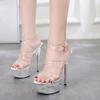 Sexy Super High Heels 15CM Stiletto Wasserdichte Plateau-Sandalen Transparente Kristallschuhe Brautschuhe Bankett