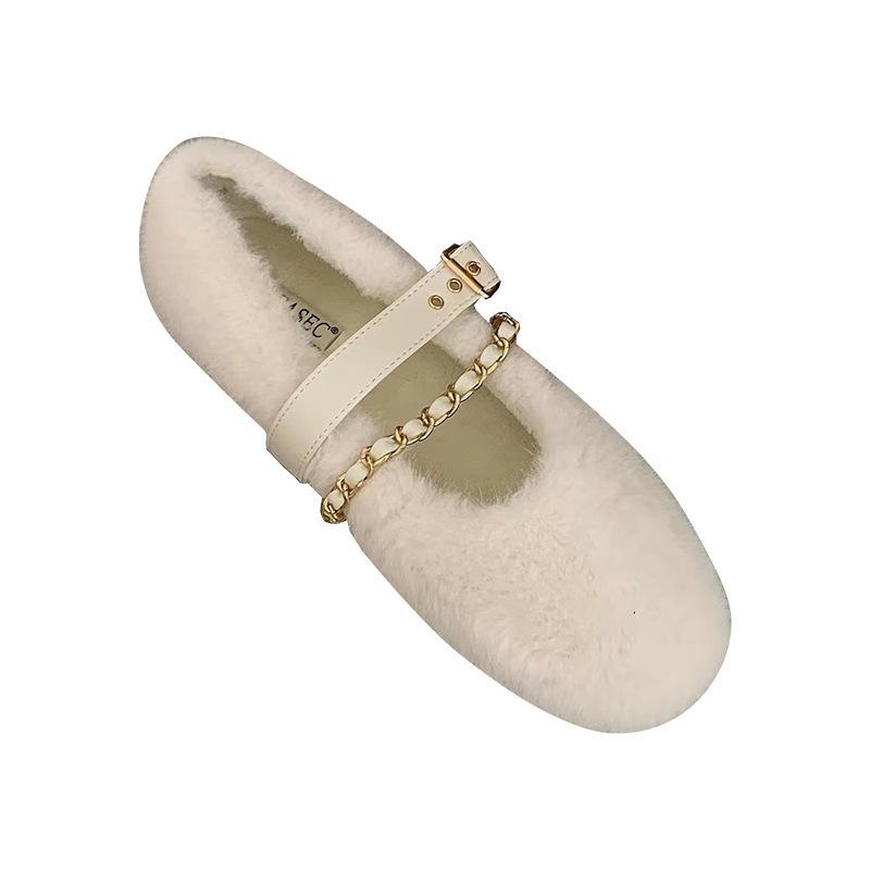 Designer Autumn Women Comfortable Warm Fur Shoes Fashion Shallow Slip on Ladies Flats Shoes Round Toe Women's Mary Jane Shoes