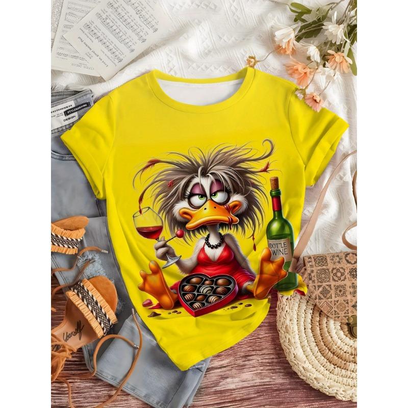Women's Patterned T-shirt Fashionable Duck Casual Round Neck Short Sleeved Top Summer Casual Shirt