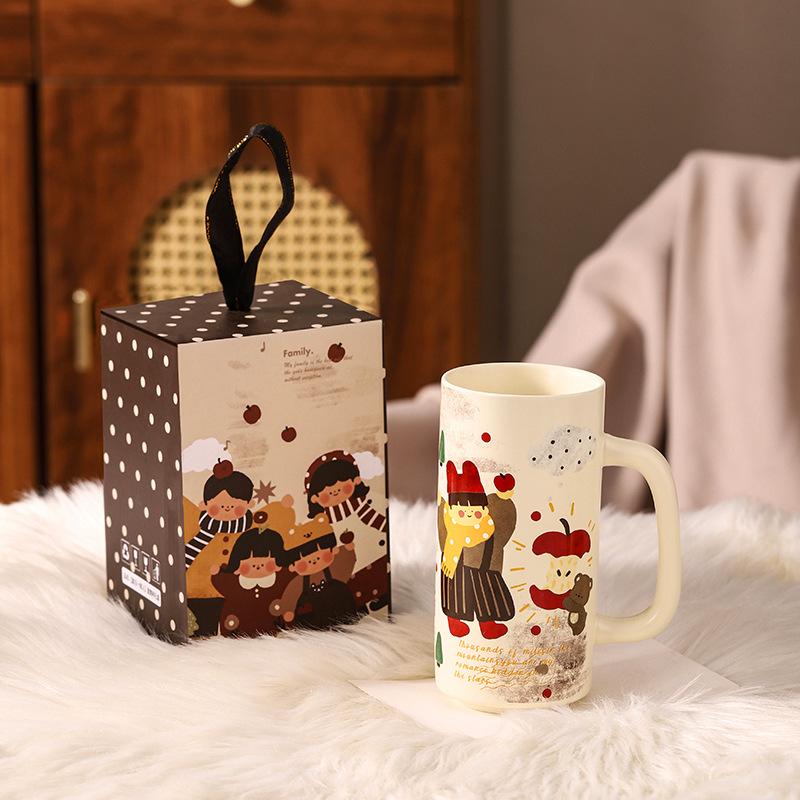 Parent Child Time Straight Cup Cute Water Cup Ceramic Cup Spring Souvenir High Appearance Mug Gift Box Gift