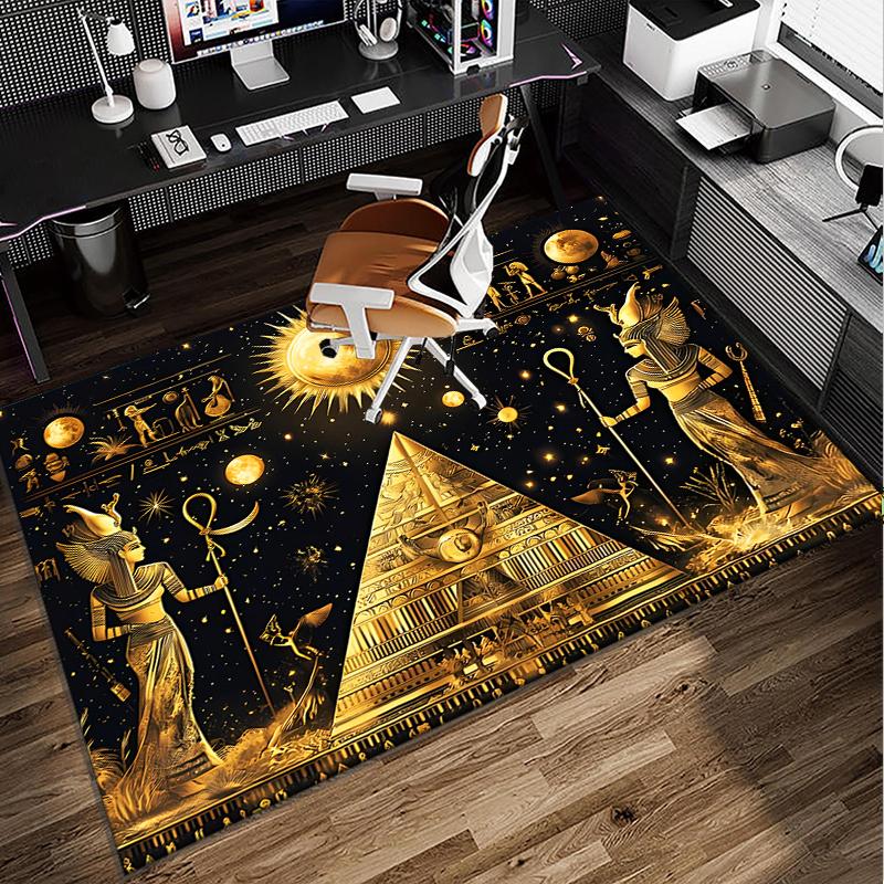 Ancient Egyptian Pharaoh Office Rug Chair Mat, Game Carpet, Suitable for Front Door, Bedroom, Living Room, Desk, Holiday Gift