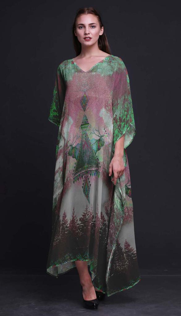 Phagun Deer Jungle Womens Long Beach Kaftan Beachwear Bikini Coverup Maxi
