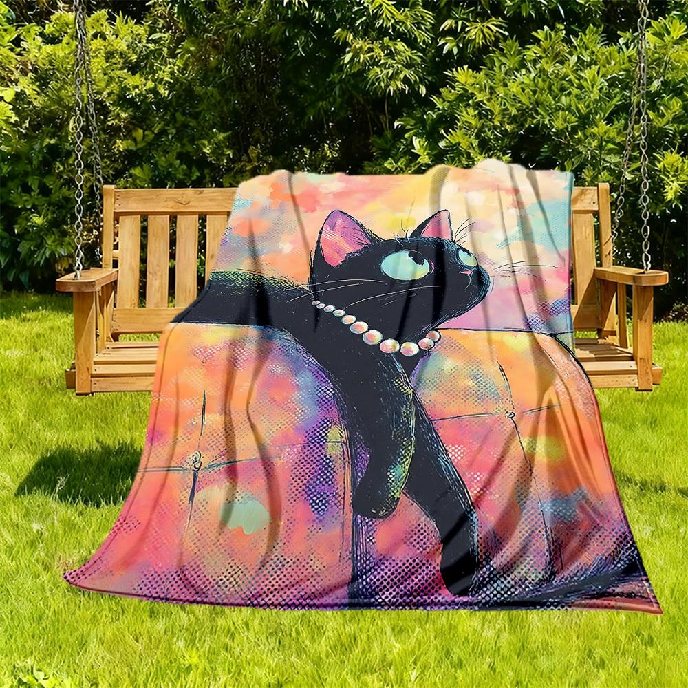 1 Stück Katzenkunstwerk Outdoor-Decke Leichte Flanell, Ganzjahresnutzung für Sofa, Bett, Reisen, Camping, Wohnzimmer, Büro, Couch003
