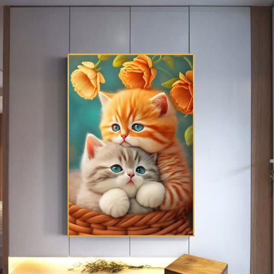 1 ensemble de peinture de strass de chat de dessin animé avec outils de perçage de toile, perceuse complète 5D, artisanat de bricolage, Kit de décoration de dessin artistique en strass pour débutants et adultes