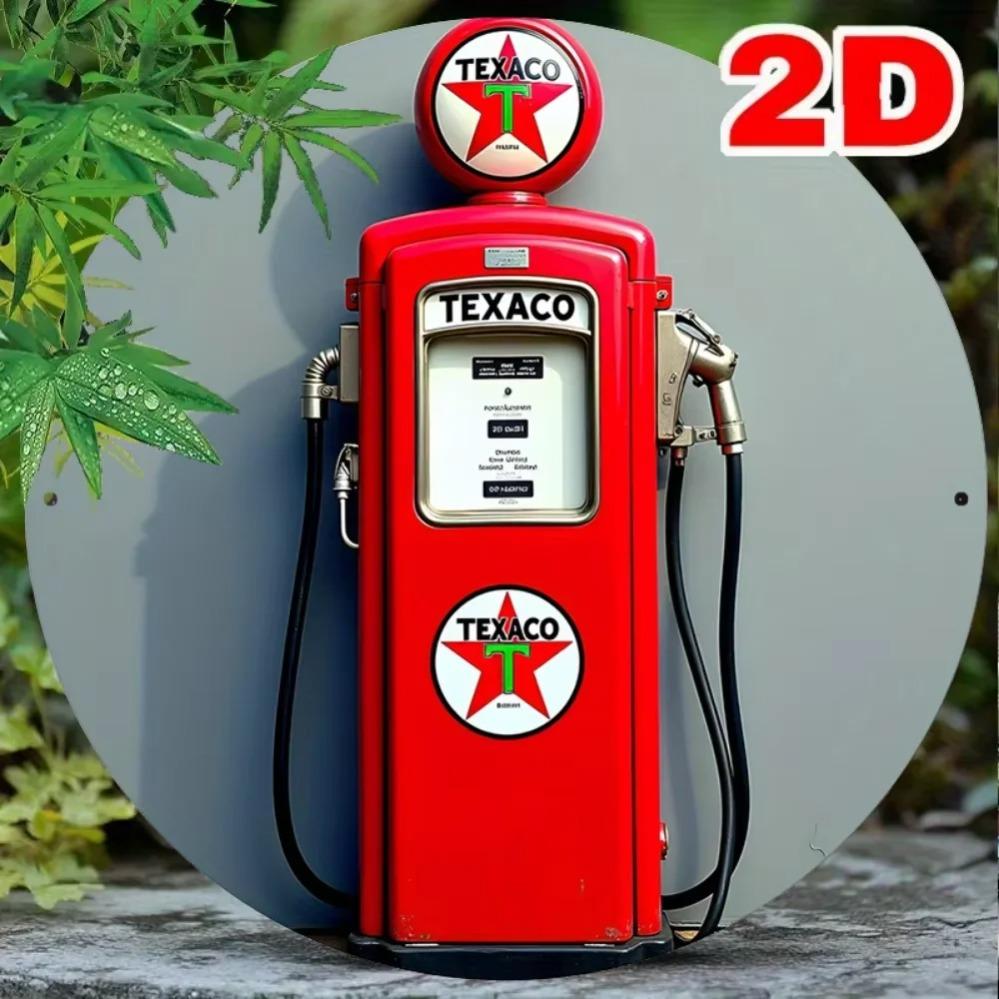 Vintage Texaco Red Gas Pump HD Print Metal Tin Sign Featuring Retro Round Design with Classic s American Gas Station Aesth