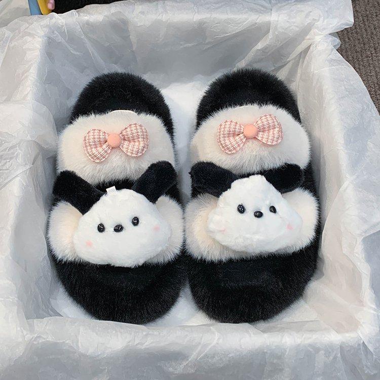 

2024 новая корейская версия тапочек Mao Mao женские осенне-зимние повседневные милые молочные huhu с плоским дном универсальная верхняя одежда одно слово драг 35 белый