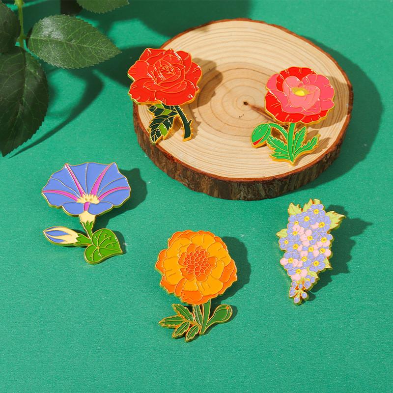Unique Flower Shaped Brooches In Bright Colors Of Sweet Pea Poppy Marigold Rose And Carnation For Stylish Personal Accessories