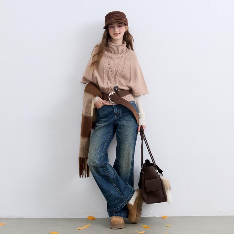 Anti-static Cable Knit High-Neck Poncho Sweater