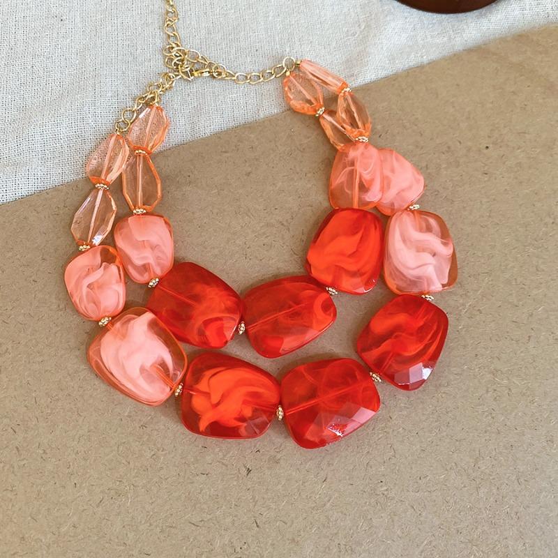 Irregular acrylic beaded double-layer necklace, dopamine personality exaggerated collarbone chain, niche design sense item decoration for women
