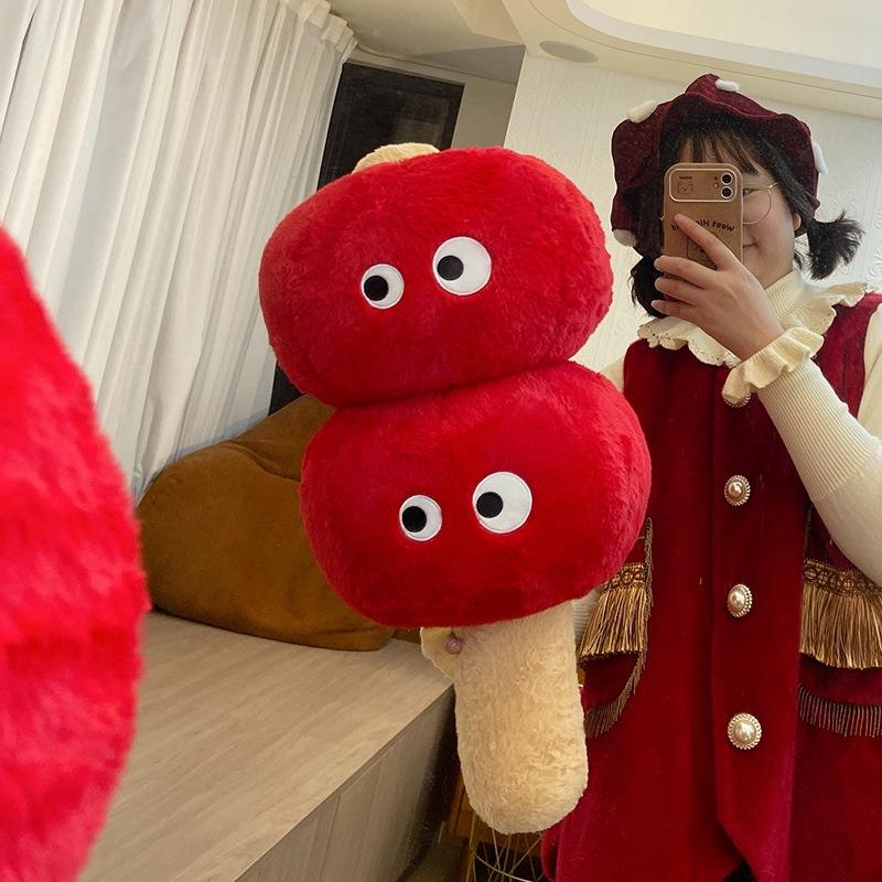 Sugar gourd hand warm throw pillow long hair little monster doll big eye velvet toy