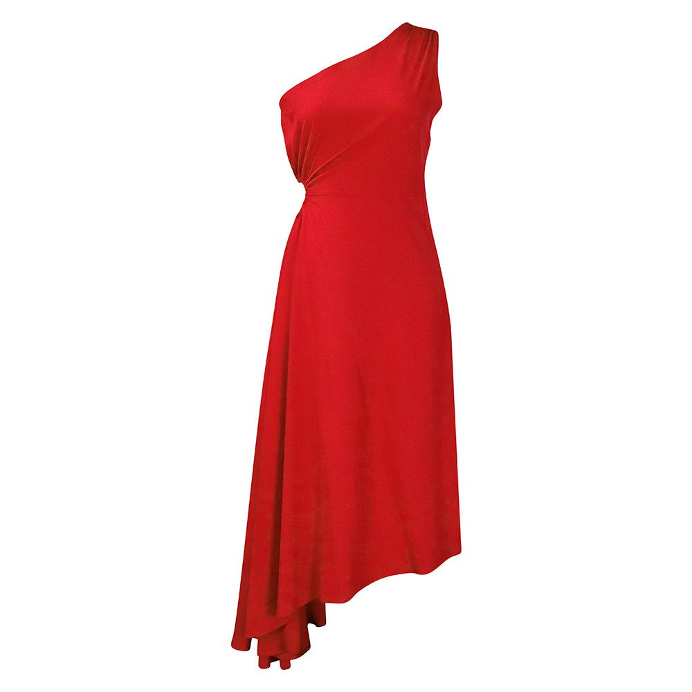 Solid Color One Shoulder Cutout Irregular High Waist Plus Size Sexy Long Dress For Women