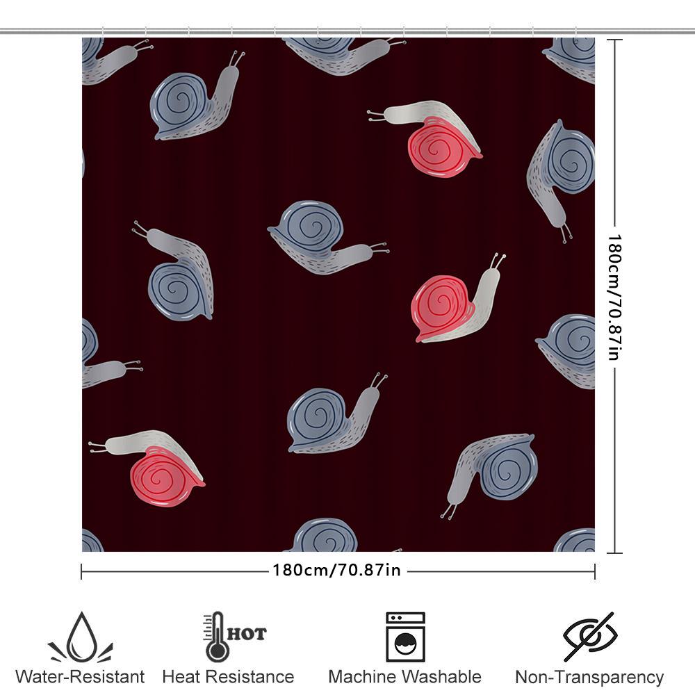 Unique Red Shower Curtain With Cute Snail Pattern For Bathroom Decor Waterproof Fabric Material Shipped Worldwide From