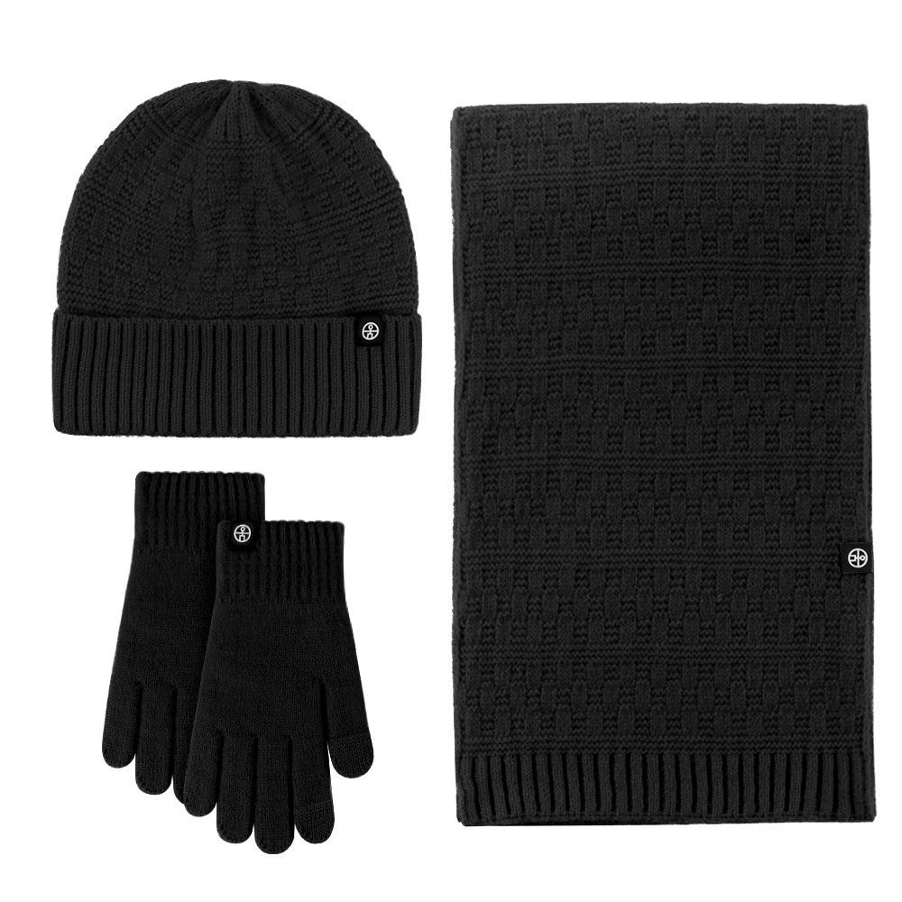 Women's Winter Double Layer Plus Velvet Warm Cycling Ear Protection Wool Gloves Knitted Hat Scarf Must Have Three Piece Set In Winter