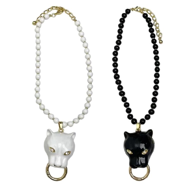 Pearls Necklace Enamel Leopard Head Pendant Clavicle Chain Women's Luxury High End Jewelry for Parties And Event