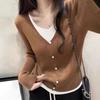 2 New Autumn Collar Fake Two-piece Knitted Sweater Femininity Bottoming Shirt Short Long-sleeved Versatile Women's Top