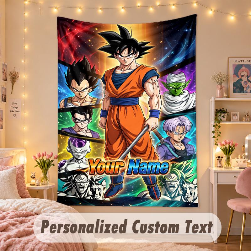 Custom Personalized Tapestry,Dragon Ball Print Custom Name Text Wall Art Hanging for Bedroom