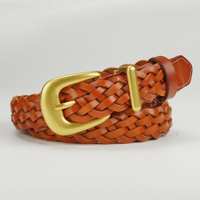 Belt for Women's Head Layer Cowhide Pin Buckle Fashion Casual Knit Pure Cowhide Belt Middle Aged and Young Trousers