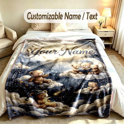 Manta Personalizada Tema Ursinho de Pelúcia Nome e Texto Personalizados Manta Macia Quente para Decorar a Casa