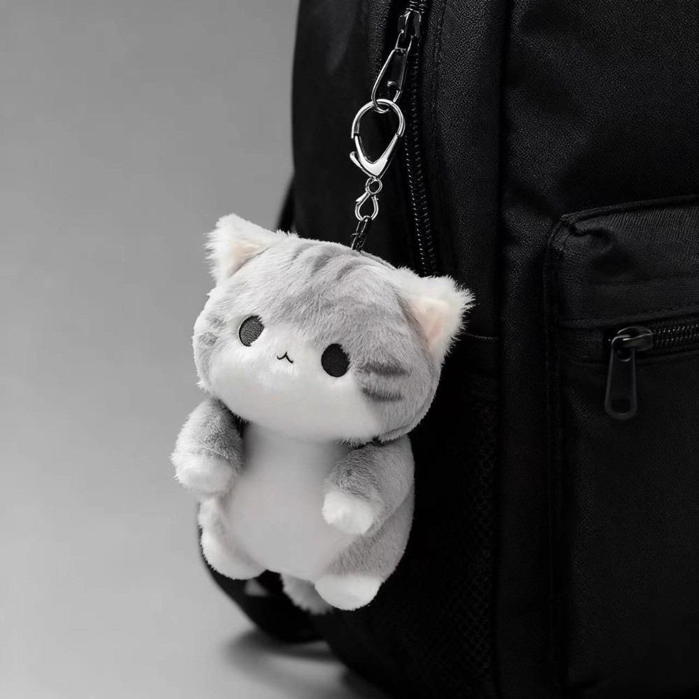 PP Cotton Plush Doll Key Ring Cartoon Cute Pet Pendant Mini Grey Cat Key Chain  Girls