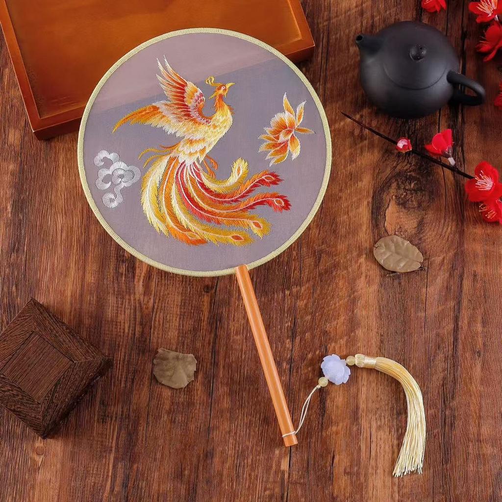 Double-Sided Embroidery Fan Colorful Silk Round Fan Classical Hand Fan Embroidered For Ceremonial Events Cultural Activities