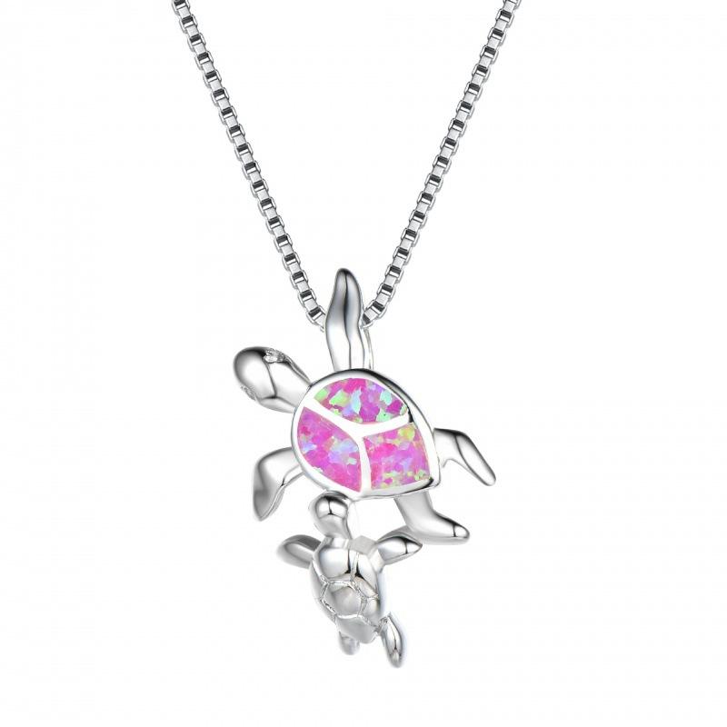 Summer European and American fashion boutique two turtles Opal pendant necklace creative design sense neck chain collarbone chain