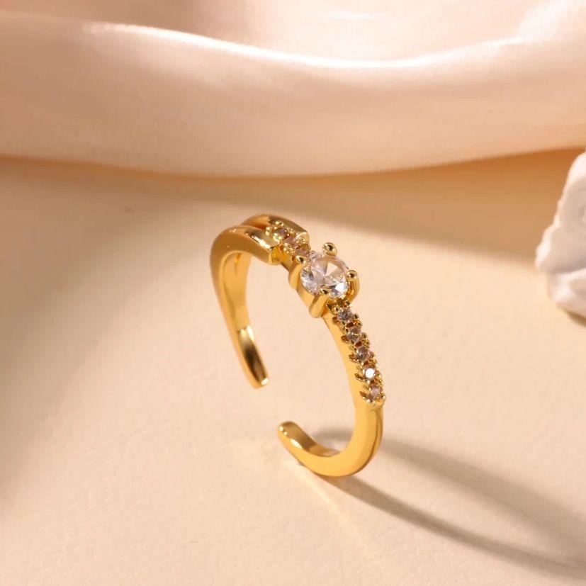 Luxury Zircon Rings For Women Gold Color  Stainless Steel Geometric Opening Wedding Christmas Jewelry Gift