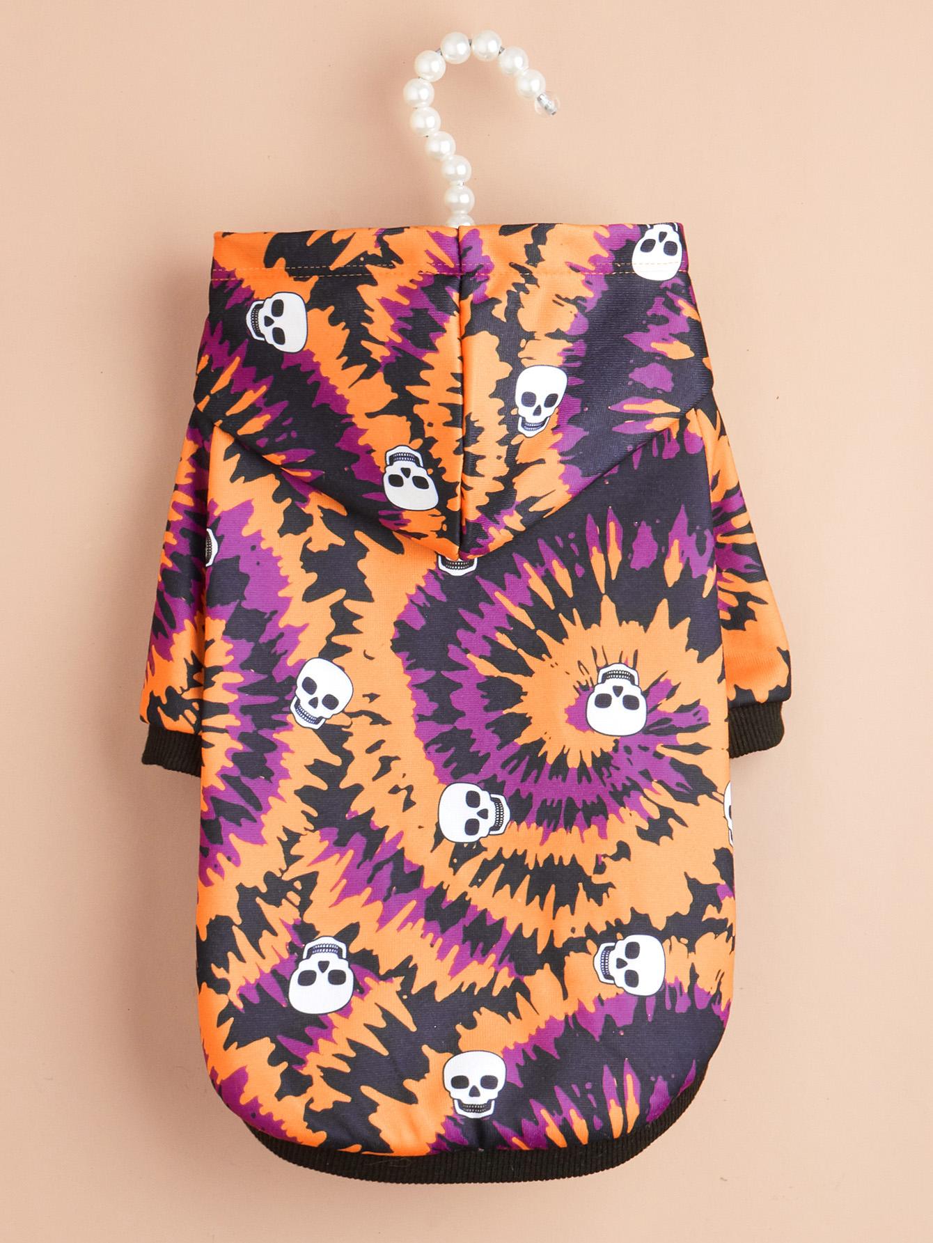 

Halloween Pet Streetwear Printed Skull Dog Hoodie and Cat Hooded Shirt Party Costume for Puppy and Kitten XS（old） різнокольоровий