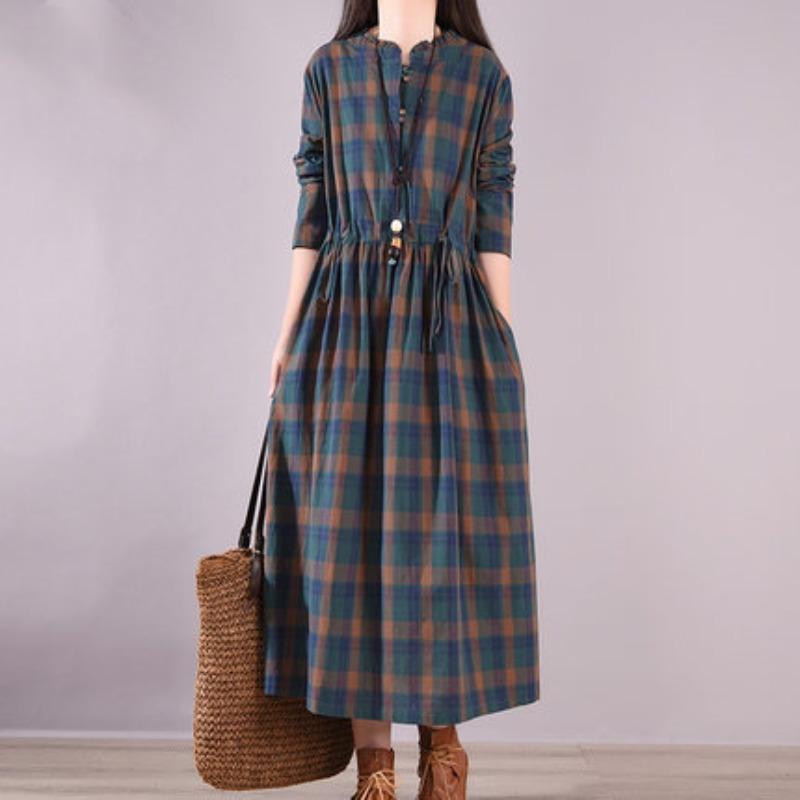 Loose Women's Lace Up Plaid Dress