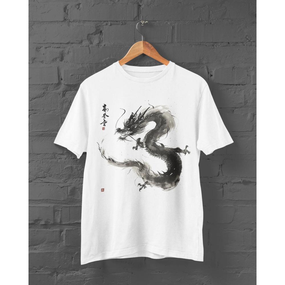 Dragon T-Shirt Kanji Print Shirt Japanese Streetwear Anime Shirt Japanese Dragon Tshirt Y2K Clothing Top S