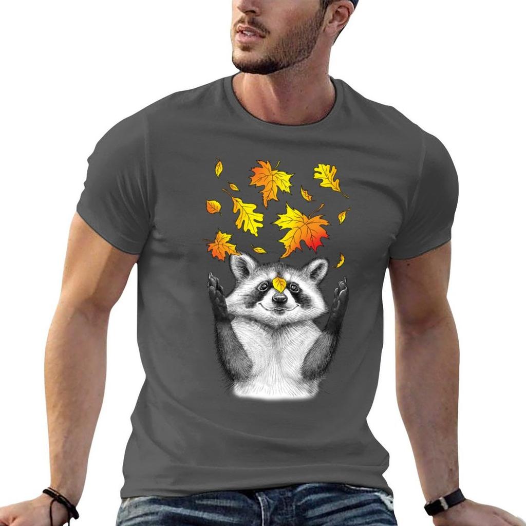 Autumn Raccoon TShirt Casual Trendy Streetwear Tee Shirt
