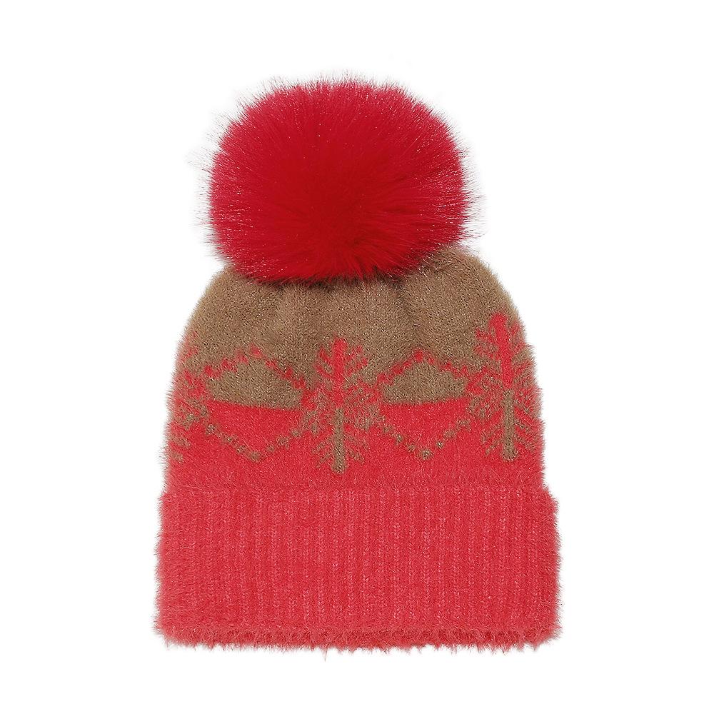 Autumn and Winter New Wool Hat Christmas Day Snowflake Pullover Hat Imitation Mink Knitted Hat Women 2025