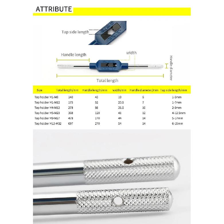 1pcs M1-M32 Hand Tap Wrench Adjustable Engineers Tap Wrench Holder Threading Hand Tool Thread Lock3