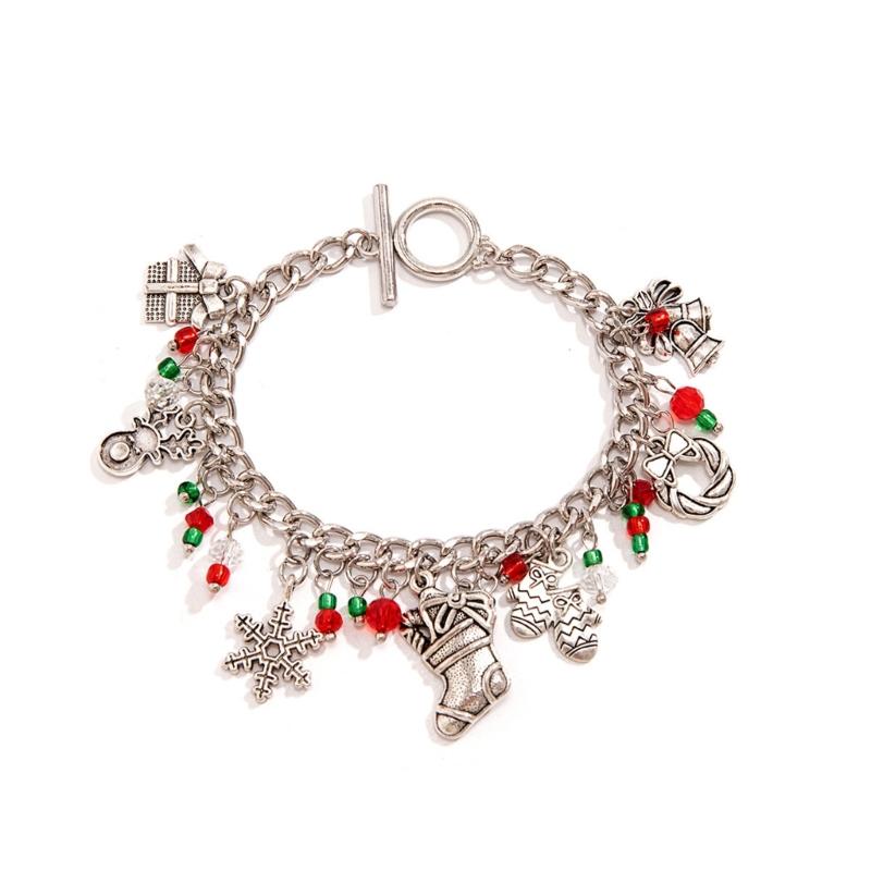 Christmas Bell Bracelet Multi Color Stretch Beads Featuring Snowflakes And Trees Perfect For Holiday Celebrations