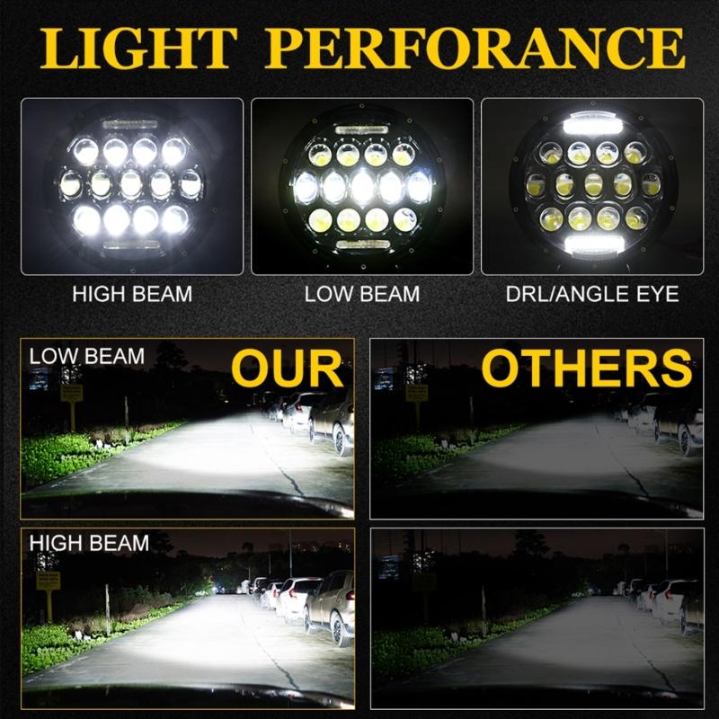 Universal 7'' Round LED Headlight for LJ 1997-2018 SUV Car Fog Light LED Headlights ith /Lo Beam DRL Eye