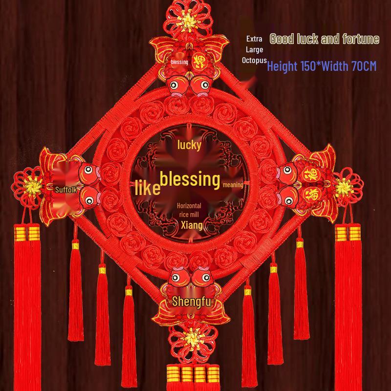 Fu Character Large Pendant: Peach Wood Chinese Knot for Home Decoration or Housewarming Gift