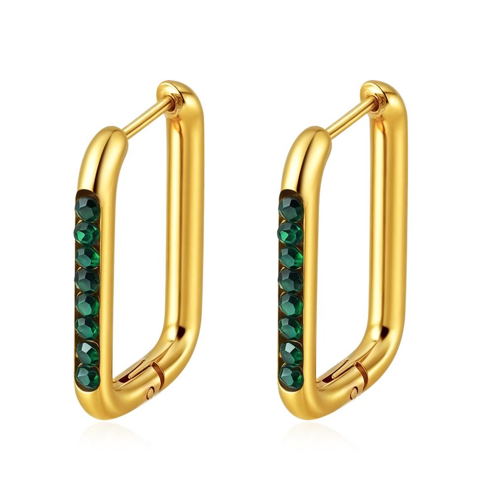 Элегантные геометрические серьги из нержавеющей стали с бриллиантами: Универсальные женские модные обручи с простым, утонченным дизайном. 18K